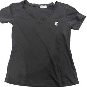 Black V-Neck T-Shirt with Embroidered Logo